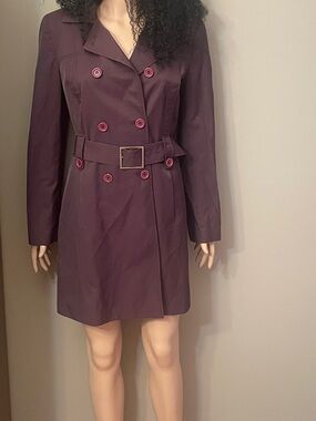 LOFT Plum Double-Breasted Trench Coat with Belt